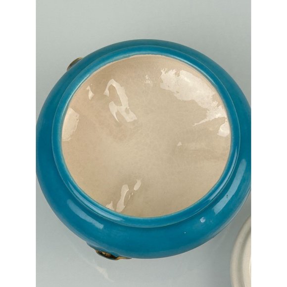 Vintage Ceramic Footed Trinket Box w/ Lid, Blue Floral PH Signed Mid-Century - Picture 11 of 13